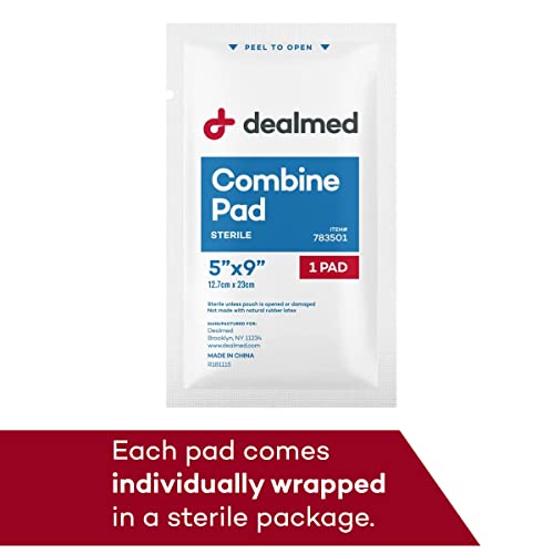 Dealmed Abdominal Combine Pads | Individually Wrapped, Absorbent, Latex-Free, Non Adherent | Abdominal Pads for Wound Care, Drainage, First Aid Kit | Sterile ABD Pads 5x9 in | 20/Box (Pack of 1)
