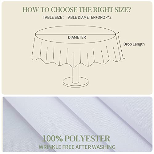 BYDOLL Table Cloth 48 Inch Round Tablecloth White Outdoor Washable Winkle and Stain Resistant Spillproof Polyester Tablecloth for Round Tables Festival Camping Picnic Wedding Party Table Cover