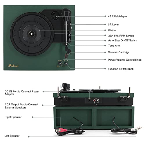 Vinyl Record Player with Stereo Speakers, 3-Speed Belt-Drive Turntable with Wireless Music Playback | Black Marble