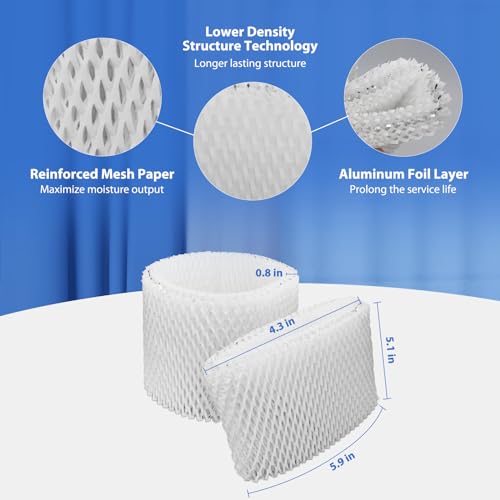Extolife 2 Pack WF2 Replacement Humidifier Filter for Vicks for Kaz WF2 Humidifier V3100, V3500, V3500N, V3600, V3700, V3800, V3850, V3850JUV, V3900, V3900JUV, VEV320, 3020, ECM-250i, ECM-500, WA-8D