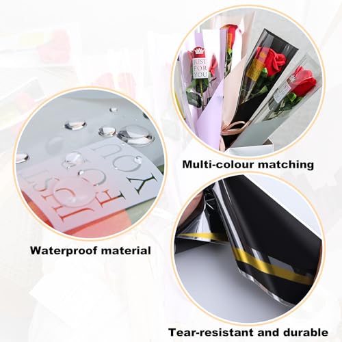 Totelux Mothers Day Flower Cellophane Bags 50PCS Single Flower Clear Packaging Bags for Bouquet Floral Gift Wrapping Wedding Birthday Party Supplies