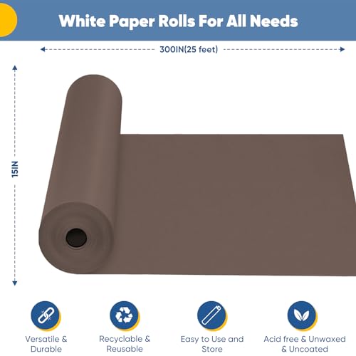 White Wrapping Paper Craft Paper Kraft Paper Roll 15" x 450", Bulletin Board Paper Roll, Arts & Crafts, Gift Wrapping Moving Packing Painting Drawing Paint Easel Poster Chart Paper, Kids Art Supplies