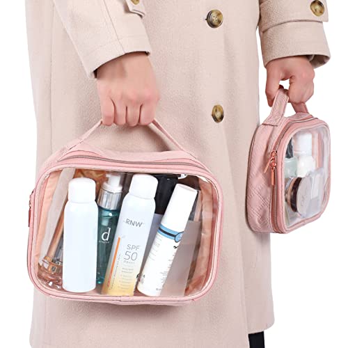 PACKISM TSA Approved Toiletry Bag, 3 Pack Clear Makeup Bags with Handle Large Opening, Clear Toiletry Bags Fit Carry-on Travel Essentials, Quart-sized Clear Travel Bags for Toiletries, Yellow