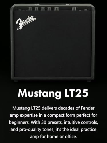 Fender Mustang LT25 Guitar Combo Amplifier Bundle with Cable and Austin Bazaar Exclusive 12-Pack Picks