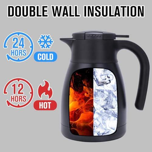 GiNT 1L / 34Oz Thermal Coffee Carafe, Insulated Stainless Steel Coffee Carafes for Keeping Hot/Double Walled Vacuum Thermal Carafe (Black)