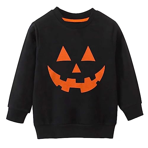 Mrocioa Toddler Baby Boys Halloween Shirt Pumpkin Graphic Printed Long Sleeve Sweatshirt Cotton Top Tee 1 2 T Black