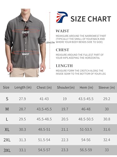Men's Fishing Shirts Long Sleeve Sun Protection UPF 50+ SPF Lightweight Cool Shirt Button Down Shirts for Hiking Travel Arona S