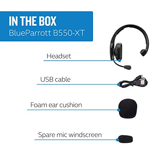 BlueParrott B550-XT Voice-Controlled Trucker Bluetooth Headset – Industry Leading Sound with Long Wireless Range, Comfort for All-Day Wear - Ideal for Anyone On-The-Go, Up to 24hrs of Talk Time, Black