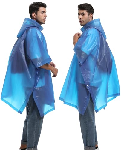 HOOMBOOM Reusable Rain Ponchos with Drawstring Hood for Adults, Waterproof Thicken Rain Coat, 2 Packs
