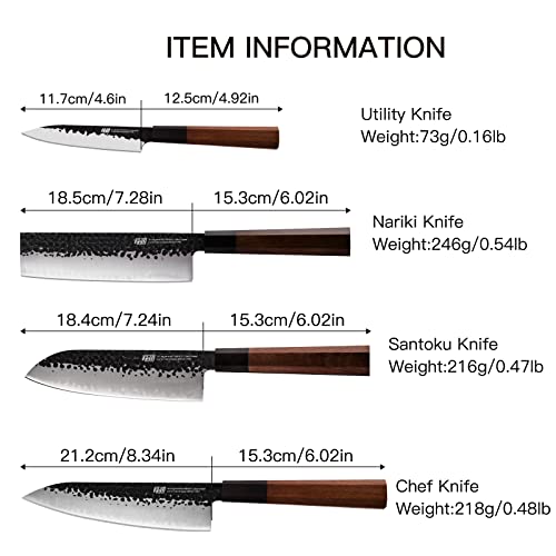 FINDKING Dynasty Series 4PCS Kitchen Knife Set, Professional Japanese Chef Knife Set, 9Cr18MoV High Carbon Steel Blade, African Rosewood Octagonal Handle, for Meat, Fruits, Vegetables