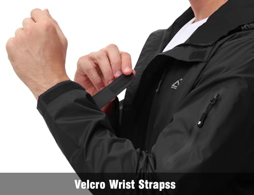 TBMPOY Men's Waterproof Rain Jackets Ligjtweight Hooded Raincoar Running Cycling Hiking Outdoor Windbreaker Black S