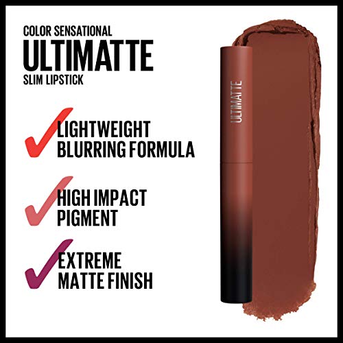 Maybelline Color Sensational Ultimatte Matte Lipstick, Non-Drying, Intense Color Pigment, More Truffle, Cocoa Brown, 1 Count