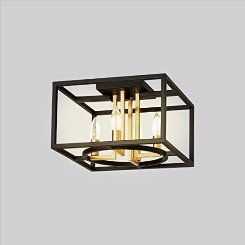 EGLO Mundazo 4-Light Semi Flush Modern Ceiling Light Fixture Dimmable LED Lighting Fixture for Hallway, Living Room, and Closet, 13 in, Black and Gold