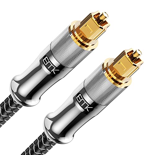 EMK Premium 24K Gold-Plated Right Angle Optical Cable – 90° Toslink to Toslink (6M/20Ft), 360° Rotatable for Soundbars, TVs & Home Theater