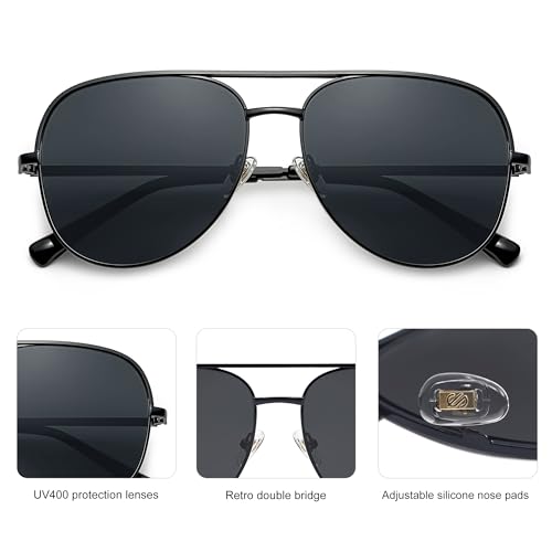 SOJOS Classic Aviator Sunglasses for Women Men Trendy Oversized Metal Frame UV400 Lenses SJ1220, Black Frame/Black Bar/Grey Lenses