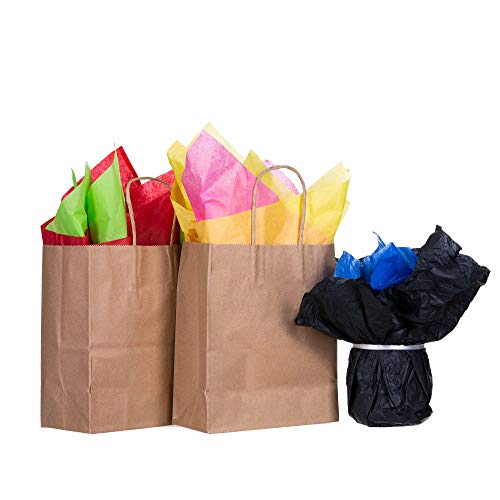 Brown Paper Bags Bulk with Handles 10 X 5 X 13 [50 Bags]. Ideal for Shopping, Packaging, Retail, Party, Craft, Gifts, Wedding, Recycled, Business, Goody and Merchandise Kraft Bag