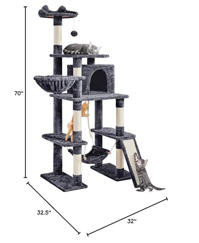 Topeakmart 70 inches Cat Tree Tower with Scratching Post for Large Cats Activity Center Climber Tower Stand Furniture