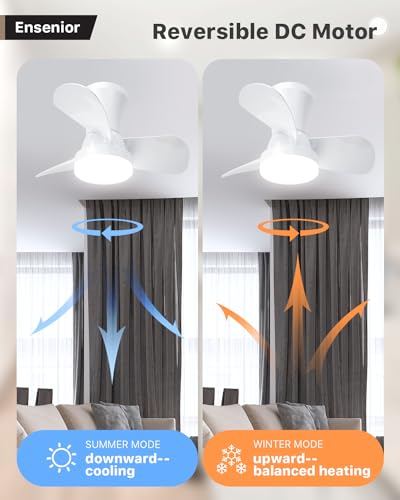 Ensenior 22 Inch Small Ceiling Fan with Lights and Remote, Ceiling Fan with Light Flush Mount, 3000K-6000K Colors and 6 Speeds, Low Profile Ceiling Fan Light for Bedroom and Living Room - Black