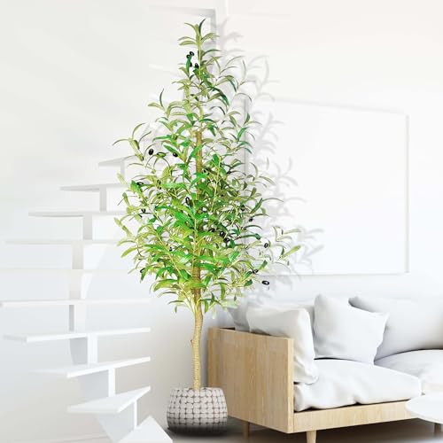 Zsenent Faux Olive Tree Fake Olive Tree Olive Trees Artificial Indoor 7 Feet (84 inches) Realistic Potted Silk Indoor Large Fruit for Home Offices, Living Rooms, Bedrooms, Stairs and Foyer Decor