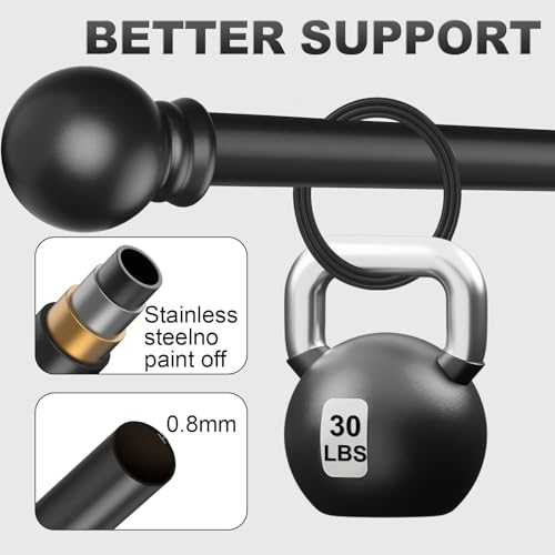 Authandis Matte Black Curtain Rods for Bedroom with Brackets,5/8 Inch Diameter Small Window Curtain Rod 32 to 48 Inches,Easy Install Drapery Rods