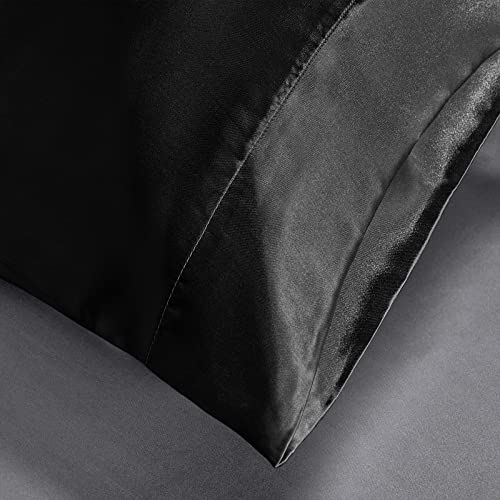 CozyLux Silk Satin Pillowcase for Hair and Skin Standard Set of 2 Soft Pillow Cases Silky Microfiber Bed Pillow Covers Wrinkle Resistant with Envelope Closure(Black, 20 x 26 Inches)