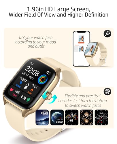 Smart Watch for Women with Bluetooth Call,Activity Fitness Tracker 1.96" HD Full Touch Screen with Heart Rate/Sleep Monitor,Waterproof Smartwatches for iOS Android Beige