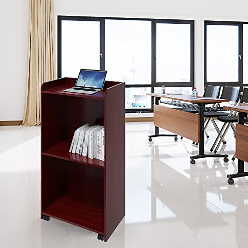 Panana Podium Stand - Hostess Stand with Wheels, Portable Podium Stand Reception Desk with Adjustable Shelf, Pulpits for Churches, Mobile Lectern Podium for Conference, Auditorium, Classroom, Black