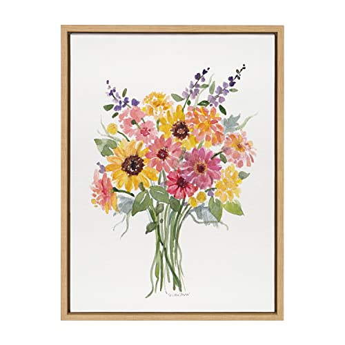 Kate and Laurel Sylvie Bright and Sunny Bouquet Framed Canvas Wall Art by Patricia Shaw, 18x24 Natural, Decorative Fall Wall Décor