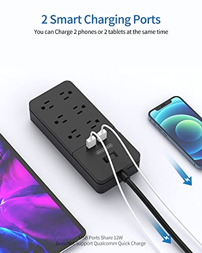 2 Prong Surge Protector Power Strip with 10ft Extension Cord, NTONPOWER 2 Prong to 3 Prong Outlet Adapter with 6 Outlets 2 USB Ports, 2100J Surge Protector Wall Mount for Old House Non-Grounded Outlet