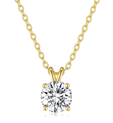 SecreTalk 1-5CT Moissanite Pendant Necklace for Women, 4-Prong 18K White Gold Plated Silver D Color Ideal Cut Diamond Necklace with Certificate of Authenticity (1CT, Gold Plated Silver)
