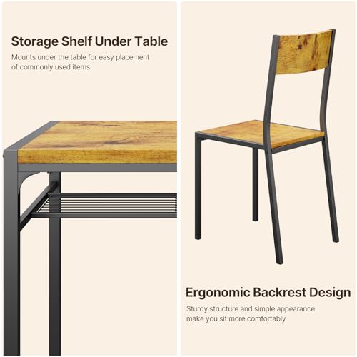 Gizoon Dining Table Set for 2, 3 Piece Kitchen Table with 2 Chairs for Small Space, Apartment, Kitchen, Dining Room, Space-Saving