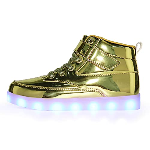 Voovix Kids LED Light Up Shoes USB Charging Flashing High-top Sneakers for Boys and Girls Child Unisex(White,US4.5/CN37)