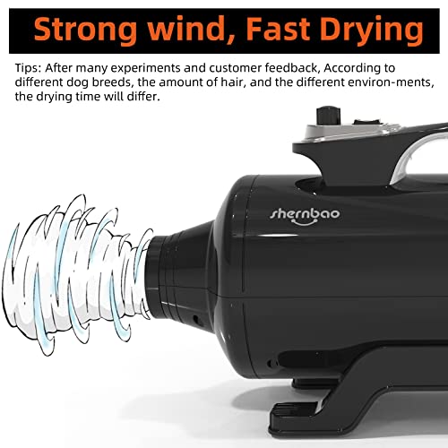 shernbao Dog Dryer High Velocity Professional Dog Pet Grooming Hair Drying Force Dryer Blower 6.0HP (DHD-2400T) (6.0HP, Jet Black)