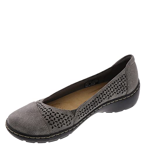 Clarks Women's Cora Iris Ballet Flat, Pewter Metallic Textile, 8.5