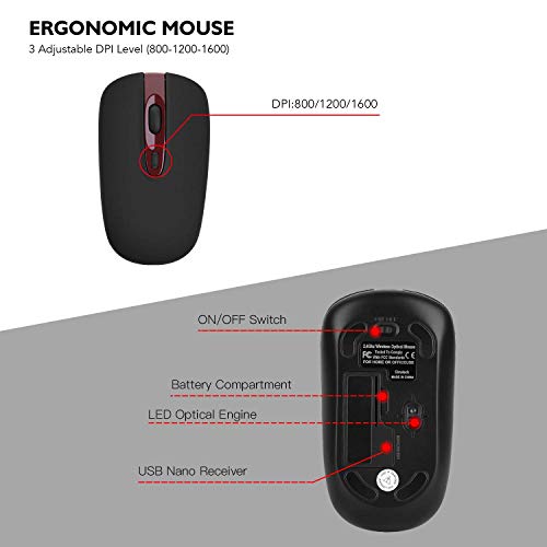 cimetech EasyTyping KF10 Wireless Keyboard and Mouse Combo, [Silent Scissor Switch Keys][Labor-Saving Keys] Ultra Slim Wireless Computer Keyboard and Mouse, Easy Setup for PC/Laptop/Windows - Wine Red