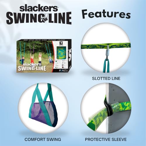 slackers Deluxe Swing Line - Turn Healthy Trees Into The Perfect Backyard Swing Set - slackers Tree Swing Line Kit - Great Tree Swing Addition to Any Yard - Recommended for Ages 3+