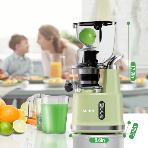 Aeitto Cold Press Juicer,Masticating Juicer Machines with 3.3" Large Feed Chute for Vegetables and Fruits,Self Feeding for Juice Extractor,Large Capacity,High Juice Yield,Easy to Clean, Avocado Green