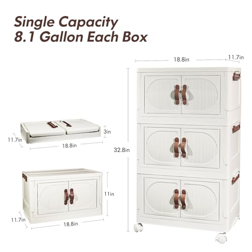 KHS Plastic Storage Bins Organizer, 4 Pack 23.3QT Stackable Storage Bins with Doors, Collapsible Storage Bins Containers for Closets Kitchen Bedroom