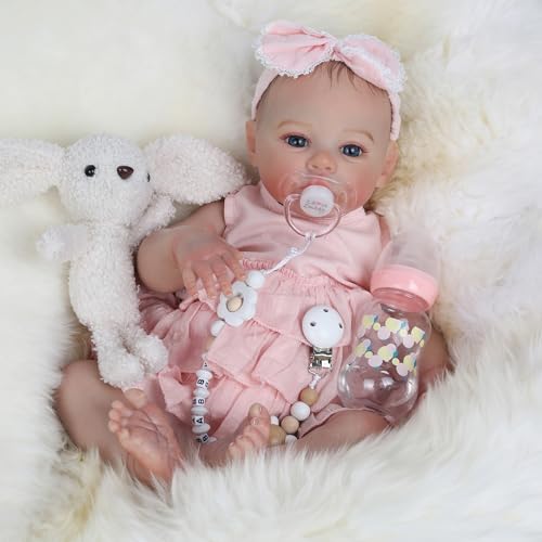 KSBD Realistic Reborn Dolls Girl - 18 Inch Lifelike Newborn Eyes Open Doll Real Life with Soft Weighted Body, Advanced Painted Gift Set for Kids Age 3+…