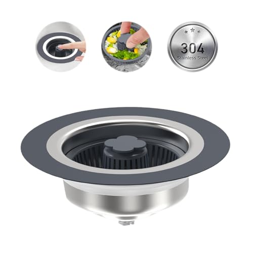 Upgraded 3 in 1 Kitchen Sink Drain Strainer & Stopper Kit, 304 Stainless Steel Pop-up Kitchen Sink Stopper with Strainer Basket, for Standard 3-1/2 Inch Kitchen Drain (3-1/2 Inch)