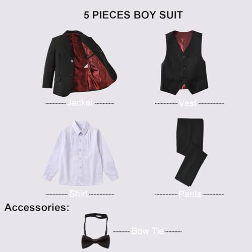 Mosedou Boys Suits Black Homecoming Suit Jacket Vest and Pants Set for Kids Teen Boys Wedding Graduation Outfits Size 20