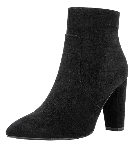 Vepose Women's 9633 Dress Stiletto Point Toe High Heel Ankle Boots, Black Suede, Size 6M US-with Side Zipper(CJY9633 Black 06)