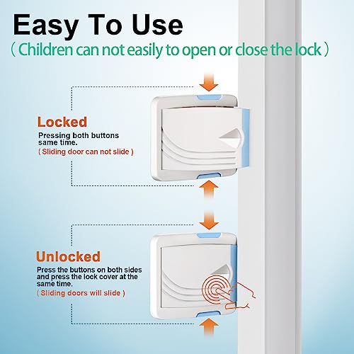 Sliding Door Lock, 2 Pack Child Safety Sliding Glass Door Lock for Sliding Glass Doors, Sliding Windows, Sliding Closet, etc. Easy to Installation Provides More Security for Your Baby and Pets