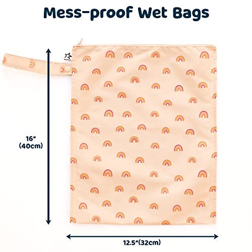 Tiny Twinkle Mess-proof Wet Bags 2 Pack Waterproof and Washable Bag for Travel storage, Stroller, Daycare, Baby Diapers, Yoga, Beach, Pool, Wet Toddler Swimsuits (Boho Rainbow)