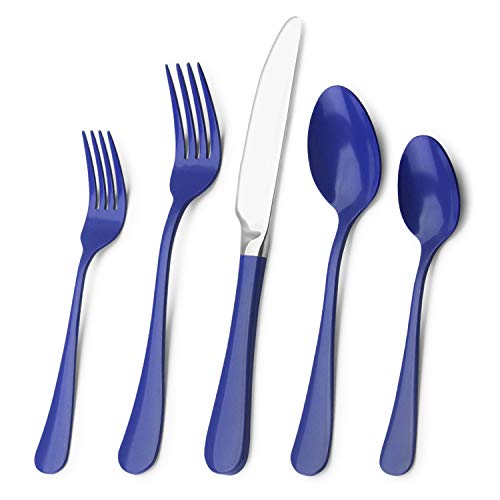 Blue Silverware Set, Bysta 20-Piece Stainless Steel Flatware Set, Kitchen Utensil Set Service for 4, Tableware Cutlery Set for Home and Restaurant, Knives mirror polish, Dishwasher Safe