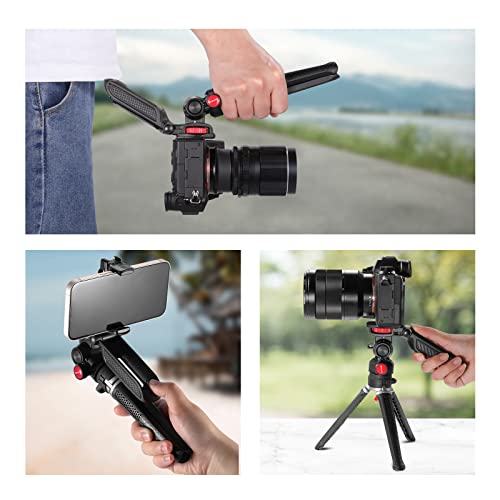 NEEWER Mini Desk Tripod for Camera and Phone with Handle/Phone Holder/Action Camera Adapter/360° Pan & Tilt, Stable Grip Portable Table Tripod Compatible with iPhone GoPro Samsung DSLRs, TS003