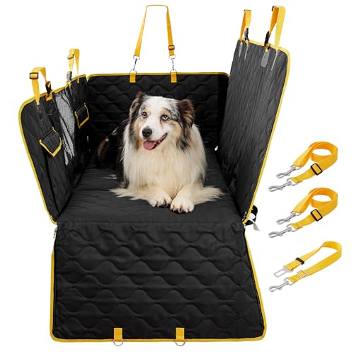 Lesure Dog Car Seat Cover for Back Seat with Hard Bottom, Pet Back Seat Extender with Supportive Egg Crate Foam, Waterproof Non-Slip Dog Hammock for Car, Truck, SUV, Black