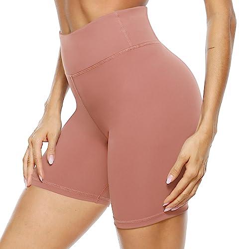 PERSIT Women's High Waist Print Workout Yoga Shorts with 2 Hidden Pockets, Non See-Through Tummy Control Athletic Shorts