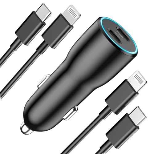 iPhone 14 13 Car Charger Fast Charging, [MFi Certified] 40W Dual USB C Car Charger Fast Charging Cigarette Lighter with 2 Pack USB C to Lightning Cable Compatible for iPhone 14 13 12 11 XS XR X 8 iPad