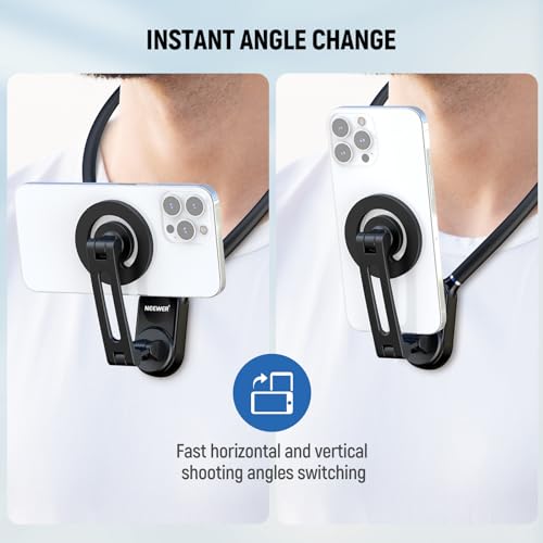 Neewer Magnetic Neck Holder for Action Camera & Phone, Hands Free Neck Tripod Chest Mount Compatible with GoPro DJI Insta360 iPhone 15 Android, Neck Phone Holder for Recording POV Video Vlog, GP16